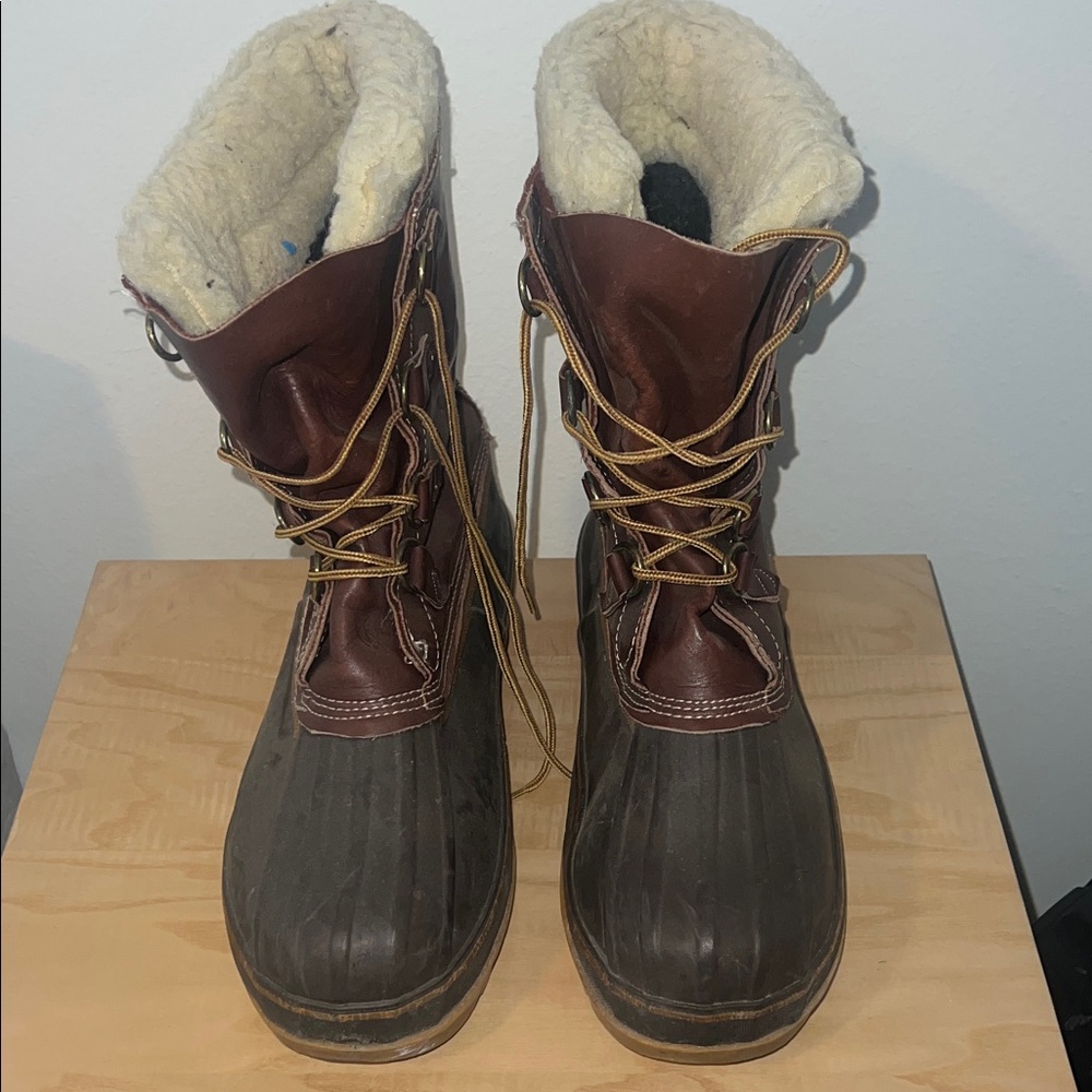 Vintage Men's Brown Leather Lace Up Lined Hunting Duck Boots